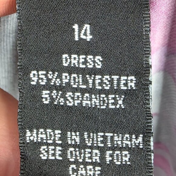 Womens AGB Purple Black Abstract Print Dress V-Neck 3/4 Sleeve Polyester Size 14 - Picture 3 of 8